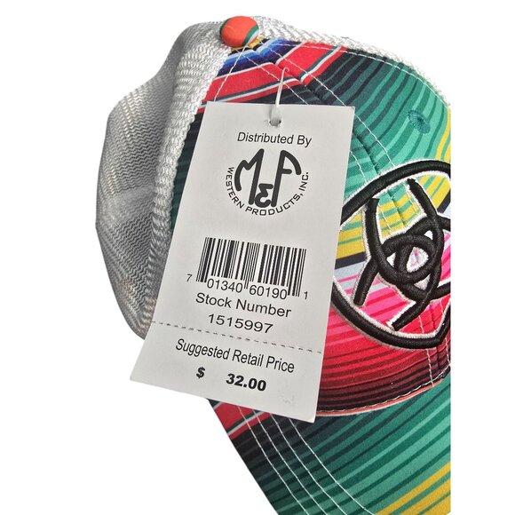 Ariat Striped Logo Snapback Hat One Size Multicolor Mesh Back - Picture 2 of 7